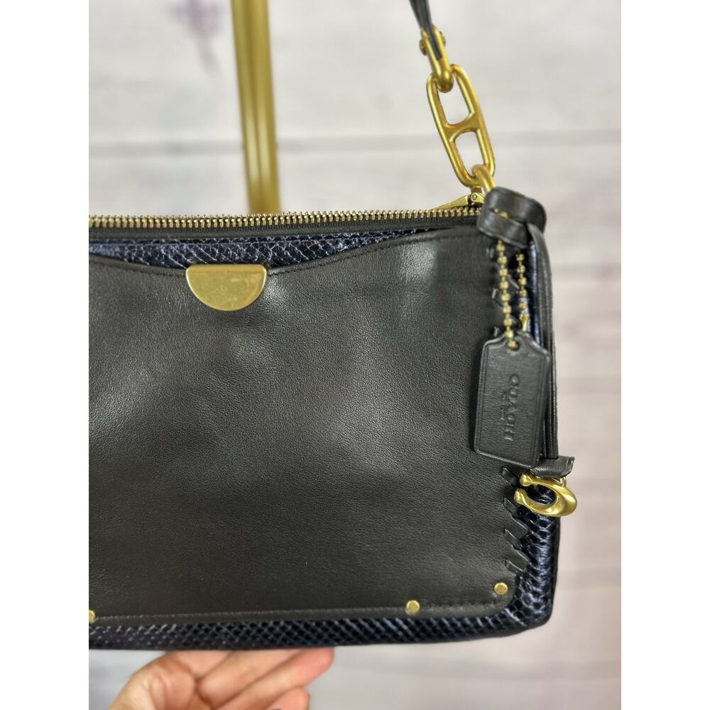 Coach Dreamer Shoulder Bag Black Blue Metallic Whipstitch Rivets Leather Purse - Picture 3 of 11
